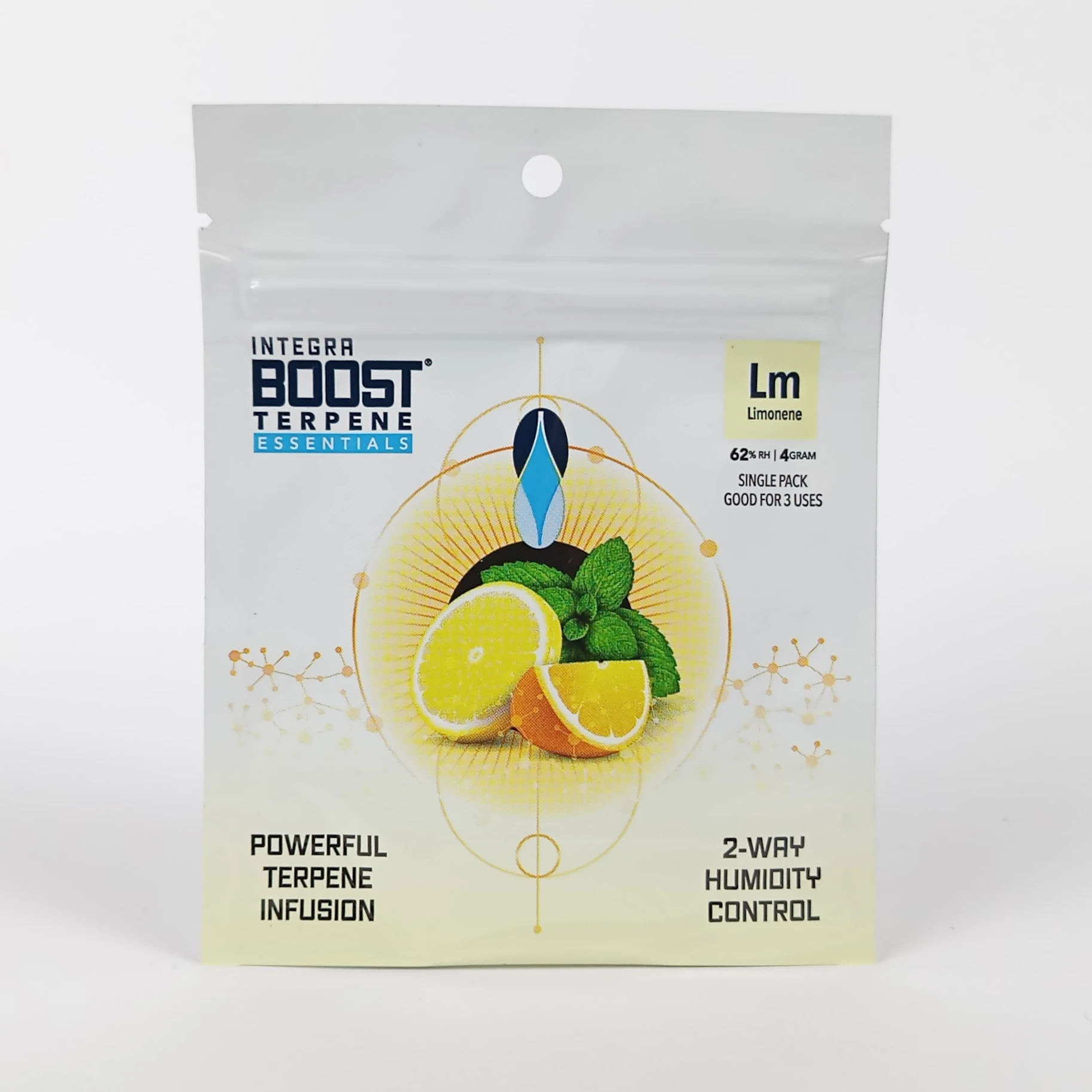 Integra Boost Terpene Essentials Limonene 4g – citrus-infused humidity control pack that preserves aroma and freshness in storage containers.