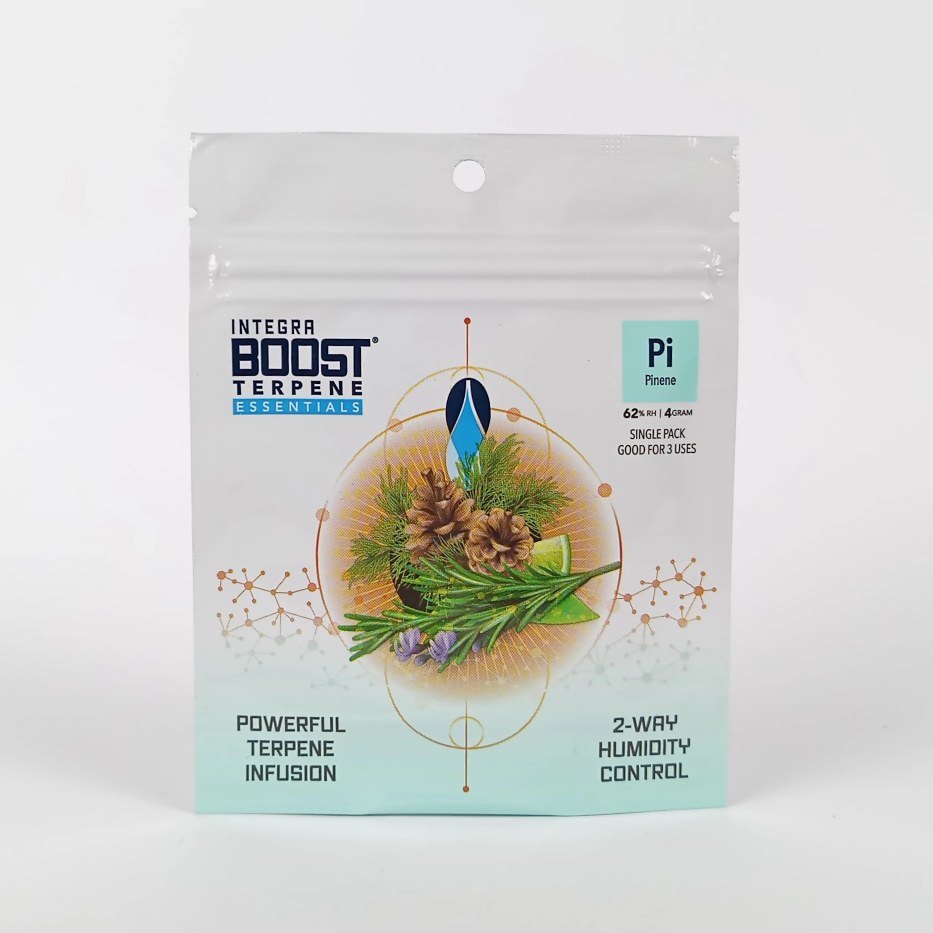 Integra Boost Terpene Essentials Pinene 4g – pine-scented humidity control pack with natural terpene infusion for aroma and freshness balance.
