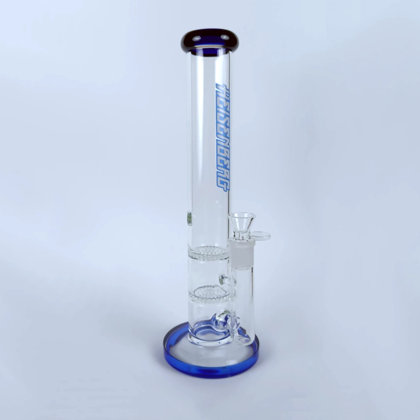 Heisenberg Bong Blue Hole – premium glass bong with blue percolator accents, designed for smooth airflow and cool, clean hits.